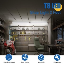Reisener LED Shop Lights 2FT, 18W 2400 Lumen, 5000K Daylight, 2 Foot LED Light Fixture for Room Workbench Cabinet Closet, Plug in 24 inch T8 LED Tube Lights Linkable Indoor Garage Lighting, 2 Pack