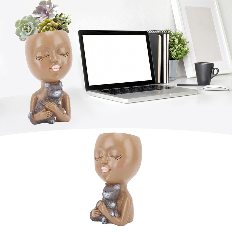 Funny Face Planter Pot Girl Head Planter Innovative Decorate Resin