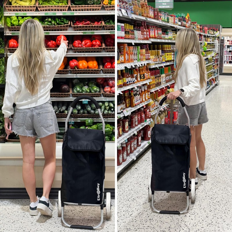 Ultra-Lightweight Foldable Grocery Cart with 40L Capacity, Soft Rolling Wheels,
