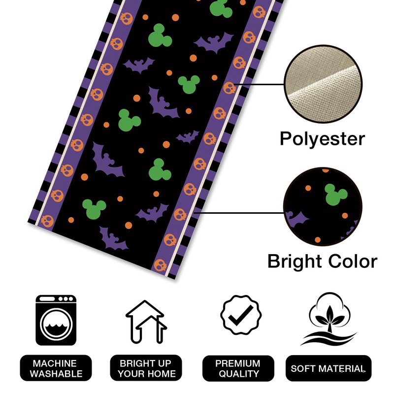Halloween Bat Table Runner, Black Purple Skull Polka Dot Kitchen