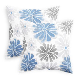 CaliTime Throw Pillow Cases Pack of 2 Cozy Fleece Two-Tone Blooming Flowers Decorative Cushion Covers for Couch Bed Sofa Farmhouse Decoration 20 X 20 Inches Blue Grey