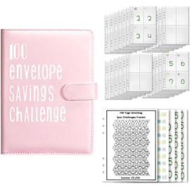 Budget Planner German A5 Budget Binder Money Organiser Budget Planner with 100 Binder Pockets Ring Binder Financial Planner Household Book Saving Folder Cash Stuffing Starter Set (Pink)