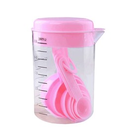 Set of 7 Pieces Plastic Measuring Cups and Spoons Set Measuring Cup Spoons Kitchen Measure Spoons Set Kitchen Measuring Tool for Home Kitchen Cooking Baking, Pink