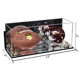 Better Display Cases Acrylic Mini - Miniature (not Full Size) Football and Helmet Display Case with Mirror Case, Gold Risers, Wall Mount and Mirror Base (B46/A019)