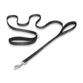 Reflective 6 Feet Nylon Dog Leash with Padded Double Handles, 2 Heavy Duty Dual Neoprene Handles for Control Safety Training Durable Traffic Handle, For XSmall to Small Dog (SMALL - 5/8" Width, BLACK)