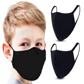 GALAXYLENSE 2 Packs Cotton Children Kids Washable,Reusable Black Face Mask,Breathable Personal Care Protection For Age 9-18 (2 Packs Black)
