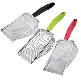 SUMHEN 3PCS Cat Litter Scoop, Reptile Stainless Steel Fine Mesh,Litter Cleaner Corner Scoop Sand Sifter (Black-Green-Red)