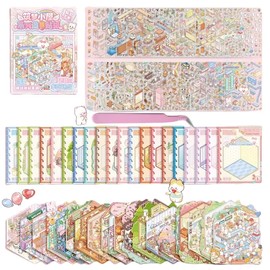 3D House Stickers for Adults Teen Girls Kids,20 Sets DIY 3D Sticker Scene Collection Book Therapy for Adult Fun Cute Cartoon Scene Make Your Own Mini Room Scenes Miniature Relief Stress Pass The Time