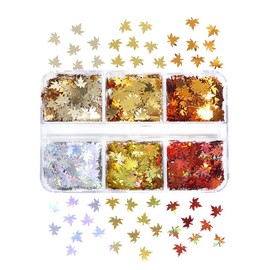 ccHuDE 2 Boxes Maple Leaf Nail Sequins Fall Leaves Nail Stickers Autumn Nail Decals Nail Glitter Holographic Flakes Nail Art Decorations Red Golden Silver