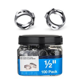 Pack of 100 Foskan 1/2 Inch PEX Cinch Clamp Rings,304 Stainless Steel Hose Clamps for PEX Tubing,Tool Compatible（CLAMP016）