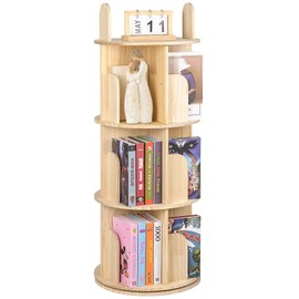 Kryonix Rotating Bookshelf for Kids, Solid Pine Wood Spinning Bookshelf Tower 3 Tier, 360° Revolving Bookcase, Multi-Functiona Corner Round Turning Book Shelf Organizer for Small Spaces