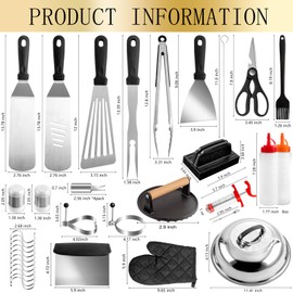 Supernal 46pcs Blackstone Griddle Accessories Upgraded Barbecue Presses Flat Top Grill Tools for Camp Chef Griddle Cover Salt and Pepper Shakers Grill Black Tools Set Enlarged Spatula Gift Set