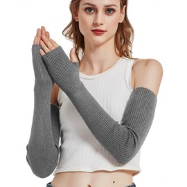 Novawo Wool Blend Long Fingerless Gloves Winter Warm Arm Warmer
