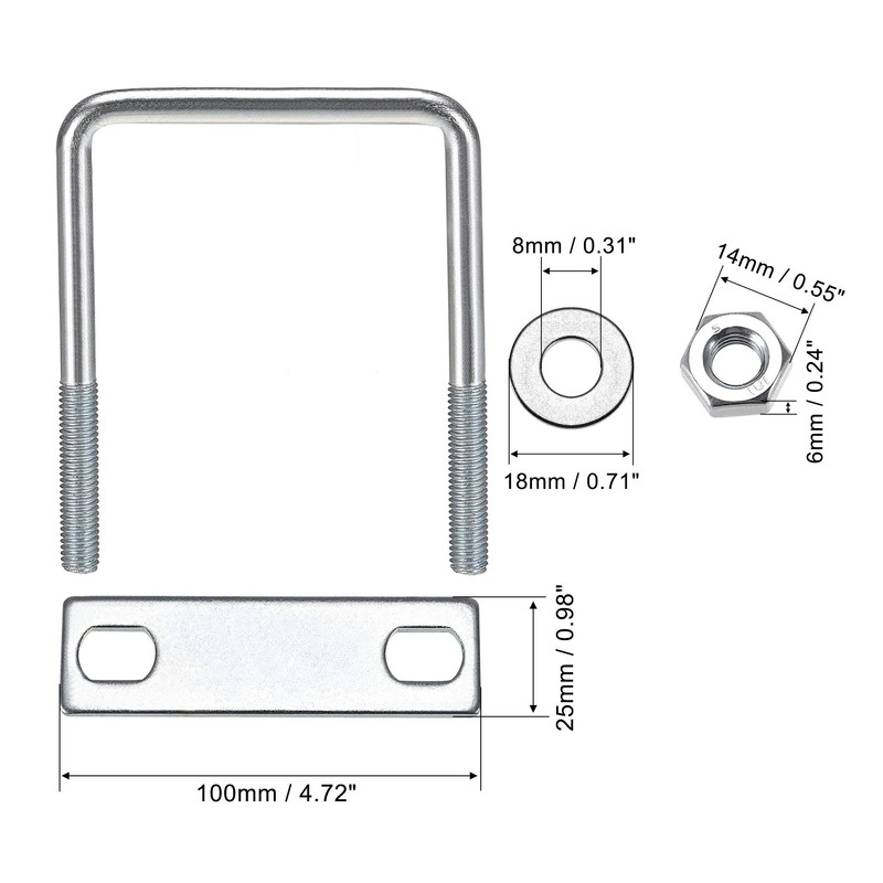sourcing map 1 x M8 square U-bolt, square U-bolt, 70