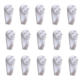 NATUWORLD 20Pcs Plastic Wall Hooks, White, 4cm/1.57inch Length, Max Load 10kg/22lbs, Picture Hanging Kit, Hard Wall, Solid Wood, Cement, Lime, Whitewashed, Stickers