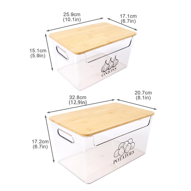 Xbopetda Potato Onion Storage, Potato Bin with Bamboo Lid, Transparent