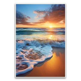 Póster de la playa del océano Sunset – Hermoso póster de paisaje dramático rocoso para oficina, hogar, recámara, 12 x 18 pulgadas, póster sin marco, póster premium en papel brillante de 100 libras, impreso en los Estados Unidos FHJP0655