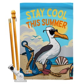 Ornament Collection HS192122-P3 Stay Cool This Summer Summer Fun in The Sun Impressions Decorative Vertical 28" x 40" House Flag Set Printed in USA Multi-Color