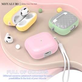 MHYALUDO-Hülle kompatibel mit AirPods 3 Generation mit Reinigungsset, vollständiger Fallschutz mit Trageband, Farbe,Jugendliches Macaron, kompatibel mit Airpods 3-Ladehülle, Rosa/Weiß