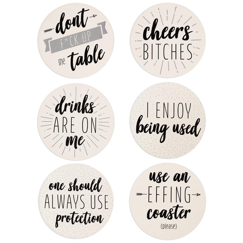 LotFancy Funny Coasters for Drinks Absorbent with Holder, 6PCS Ceramic
