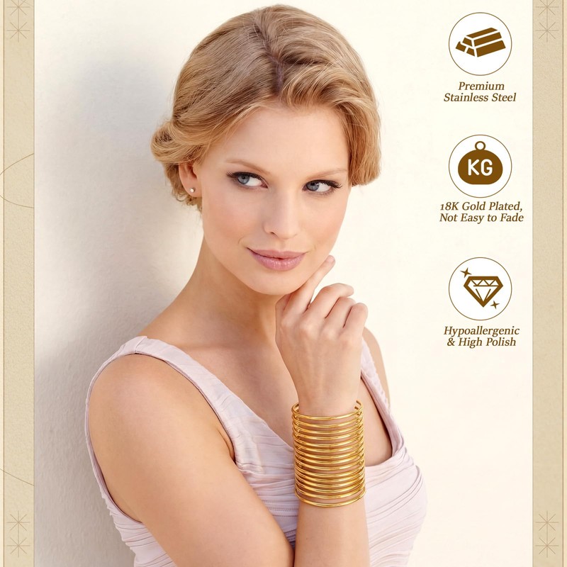 Sureio 14 Pcs 3mm Gold Plated Bracelet Stainless Steel for