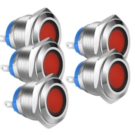 Gebildet 5pcs 16 mm AC/DC 12-24V Nickel-Plated Copper Waterproof Soldering Type LED Indicator Light (Red)