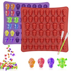 2-Pack 44-Cavity Skull Silicone Molds with 2 Droppers for Chocolate, Candy, Jelly, Ice Cube, Dog Treats