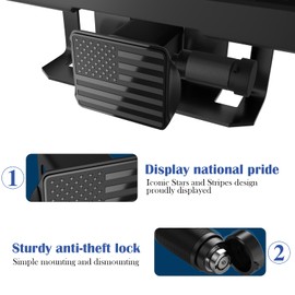 OGYE Heavy American Flag Metal Trailer Hitch Cover for 2 Inch Receivers (with 5/8-inch Pin Diameter Trailer Hitch Lock,Black)