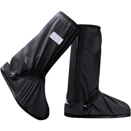Black Waterproof Rain Boot Shoe Cover with Reflector (1 Pair) - Size: Medium Women/Medium Men, Color: black