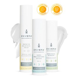 Kit Skin Care Edad: Protector Solar Facial SPF 50+, Suero Nutritivo y Suero Contorno de Ojos | Cuidado Completo | Disminuye Manchas, Hidrata y Previene Arrugas | Vegano y Cruelty Free | ENVERA