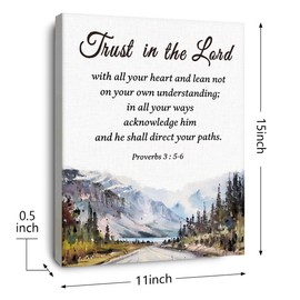 OTINGQD Christian Bible Scripture Proverbs 3:5-6 Trust in the Lord Watercolor Mountain Canvas Wall Art Prints Decoration for Home Bedroom Living Room Church,Christians Gifts,11x14 Inch