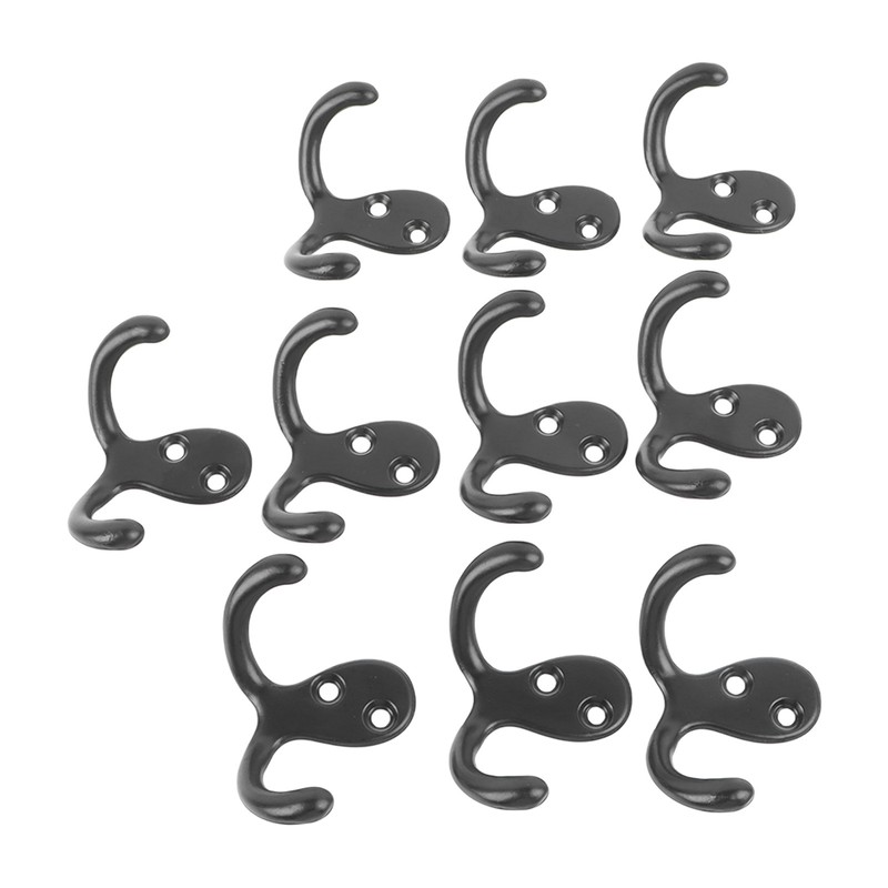 10pcs Black Double Prong Coat Hooks Wall Mounted Retro High