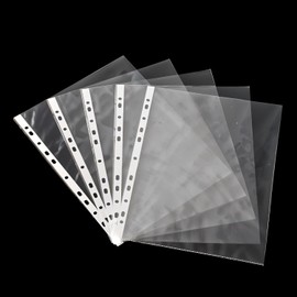 ASPIRE UK 100 Punched Pockets A4 Plastic File Jackets 11 Holes Top Opening Poly Plastic Folders for Ring Binder File Folders Sleeve for Office, School and Home Organization