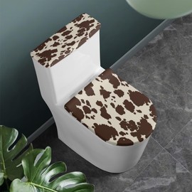 Eheartsgir Brown Cow Print 2 Pcs Toilet Lid & Tank Covers, Durable Soft Toilet Covers Set with Elastic Bottom for Bathroom, Universal for Most Toilet Bowl Lids, Home Bathroom Decor