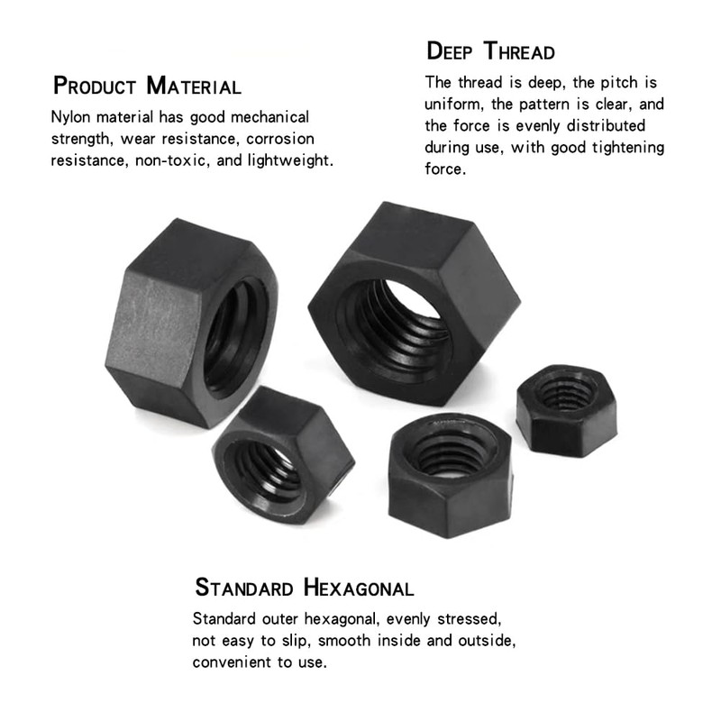 100 Pcs Nylon Hex Nuts Plastic Threaded Insert Locking Nuts