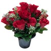 INERRA Cemetery Grave Flower Pot with Artificial Red Rosebud Roses