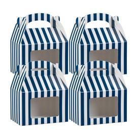 Restaurantware Gable Gift Boxes Pack of 25 Paper Treat Boxes 4 x 2.5 x 2.5 Inches With Window, Disposable Blue and White Containers, Freezer-safe, For Weddings or Birthdays