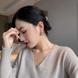 Large Pearl Back Latch Clasp Earring for Womens,Gilrs (Pink)