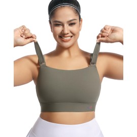 VFUS Women's Sports Bra Wirefree Adjustable Medium-High Support Everyday Wear for Large Bust Plus Size with Removable Pads (Medium, Carbon Dust)