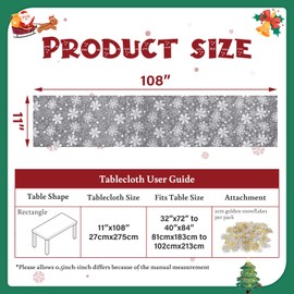 Silver Snowflake Table Runner, 27*275cm/11*108inch Glitter Xmas Long Table Runner with Golden Snowflake Confetti Winter Christmas Table Cloth for Kitchen Dining Party Table Decoration