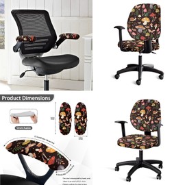 Wanzuoeng Mushroom Butterfly Print Office Desk Chair Seat Cover with Armrest Covers, Stretchable Office Chair Seat Cover Removable Computer Chair Back Covers, Dustproof & Non Slip