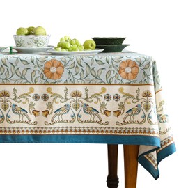 patdrea Designer French Linen Blue Tablecloth for Rectangle Table,Vintage Floral Table Cloth,Colorful Decoration Fall Cover Kitchen Dining for Thanksgiving,Tea Party,Christmas,55"x71"-Wensel