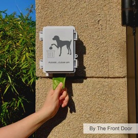 Dog Poop Bag Holder Outdoor Wall Mounted Doggie Poop Bags Storage Dispenser with 8 Rolls Small Pet Waste Station for Yard Stake, Pole, Post, Fence Mount (White dispenser+8 rolls)