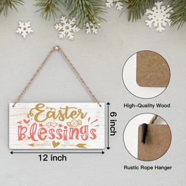 Easter Decorations Door Sign for Home, Easter Blessings Hanging Sign for Rustic Farmhouse, Easter Front Door Wall Home Decor 12 X 6 Inch