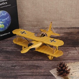 HERCHR Aeroplane Decor Hanging Plane Ornament Vintage Iron Aeroplane Aeroplane Models Double Decker Aircraft Model (Yellow)