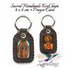 Catholic Keychain Brown Leather Handmade of Sacred Heart of Jesus