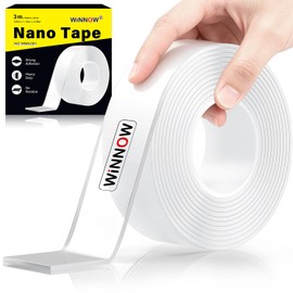 WINNOW - Cinta adhesiva extra fuerte de doble cara, 1.2 x 120 pulgadas (paquete de 1) cinta nano para interiores y exteriores para colgar decoraciones, luces, guirnaldas, reutilizable y última