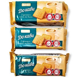 Roshen “For Coffee” Sugar Biscuits with Butter-Vanilla Flavor, Kosher, Halal 6.53 oz/185 grams, Pack of 3