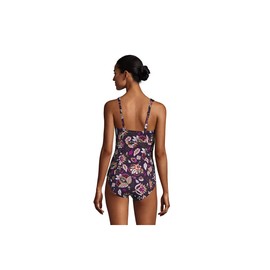 Lands' End Womens Chlorine Resistant Square Neck Rouched One Piece Swimsuit BlackBerry Jacobean Regular 8