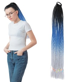 Crochet Hair Extensions Braided Ponytail Extension for Braiding Bridal Hair Accessories for Women Synthetic Ombre Gray Long Hairpieces Heat Resistant 3011